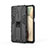 Silicone Matte Finish and Plastic Back Cover Case with Magnetic Stand T04 for Samsung Galaxy M12 Black