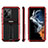Silicone Matte Finish and Plastic Back Cover Case with Stand A02 for Samsung Galaxy S22 Ultra 5G Red