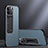 Silicone Matte Finish and Plastic Back Cover Case with Stand A08 for Apple iPhone 14 Pro Blue