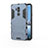 Silicone Matte Finish and Plastic Back Cover Case with Stand for LG G7 Blue