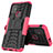 Silicone Matte Finish and Plastic Back Cover Case with Stand for Motorola Moto G10 Power Hot Pink