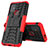 Silicone Matte Finish and Plastic Back Cover Case with Stand for Motorola Moto G10 Power Red