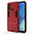 Silicone Matte Finish and Plastic Back Cover Case with Stand for Oppo A11s Red