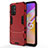 Silicone Matte Finish and Plastic Back Cover Case with Stand for Oppo A74 5G Red