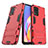 Silicone Matte Finish and Plastic Back Cover Case with Stand for Oppo F19 Pro Red