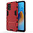 Silicone Matte Finish and Plastic Back Cover Case with Stand for Oppo F19 Red