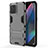 Silicone Matte Finish and Plastic Back Cover Case with Stand for Oppo Find X3 Pro 5G Gray