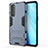 Silicone Matte Finish and Plastic Back Cover Case with Stand for Oppo Reno4 Pro 4G Blue