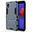 Silicone Matte Finish and Plastic Back Cover Case with Stand for Samsung Galaxy A01 Core Blue