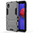 Silicone Matte Finish and Plastic Back Cover Case with Stand for Samsung Galaxy A01 Core Gray