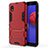 Silicone Matte Finish and Plastic Back Cover Case with Stand for Samsung Galaxy A01 Core Red