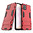 Silicone Matte Finish and Plastic Back Cover Case with Stand for Vivo Y31s 5G Red