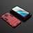 Silicone Matte Finish and Plastic Back Cover Case with Stand for Xiaomi Redmi Note 9 5G Red