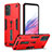 Silicone Matte Finish and Plastic Back Cover Case with Stand H01P for Motorola Moto E22 Red