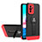 Silicone Matte Finish and Plastic Back Cover Case with Stand H01P for Xiaomi Redmi Note 10 4G Red and Black