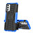 Silicone Matte Finish and Plastic Back Cover Case with Stand J01X for Samsung Galaxy F23 5G Blue