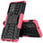 Silicone Matte Finish and Plastic Back Cover Case with Stand JX01 for Samsung Galaxy M32 5G Hot Pink
