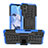 Silicone Matte Finish and Plastic Back Cover Case with Stand JX1 for Motorola Moto E22 Blue