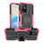 Silicone Matte Finish and Plastic Back Cover Case with Stand JX2 for Vivo iQOO Z6 5G Hot Pink