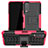 Silicone Matte Finish and Plastic Back Cover Case with Stand JX2 for Vivo Y20 (2021) Hot Pink