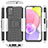 Silicone Matte Finish and Plastic Back Cover Case with Stand JX5 for Samsung Galaxy M02s Silver