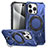 Silicone Matte Finish and Plastic Back Cover Case with Stand K02C for Apple iPhone 15 Pro Max Blue