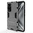 Silicone Matte Finish and Plastic Back Cover Case with Stand KC1 for Huawei Honor V40 5G Gray