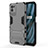 Silicone Matte Finish and Plastic Back Cover Case with Stand KC1 for Realme V11 5G Gray