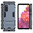 Silicone Matte Finish and Plastic Back Cover Case with Stand KC1 for Samsung Galaxy S20 FE (2022) 5G