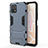 Silicone Matte Finish and Plastic Back Cover Case with Stand KC1 for Vivo iQOO U3 5G Blue