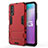 Silicone Matte Finish and Plastic Back Cover Case with Stand KC1 for Vivo Y50t Red