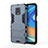 Silicone Matte Finish and Plastic Back Cover Case with Stand KC1 for Xiaomi Redmi Note 9S Blue