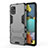 Silicone Matte Finish and Plastic Back Cover Case with Stand KC2 for Samsung Galaxy A51 4G Gray