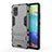 Silicone Matte Finish and Plastic Back Cover Case with Stand KC2 for Samsung Galaxy A71 4G A715 Gray