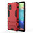 Silicone Matte Finish and Plastic Back Cover Case with Stand KC2 for Samsung Galaxy A71 4G A715 Red