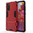 Silicone Matte Finish and Plastic Back Cover Case with Stand KC2 for Samsung Galaxy S20 FE (2022) 5G Red