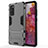 Silicone Matte Finish and Plastic Back Cover Case with Stand KC2 for Samsung Galaxy S20 FE 4G Gray