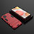 Silicone Matte Finish and Plastic Back Cover Case with Stand KC3 for Samsung Galaxy A42 5G Red