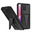 Silicone Matte Finish and Plastic Back Cover Case with Stand MQ1 for Samsung Galaxy F02S SM-E025F Black