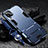 Silicone Matte Finish and Plastic Back Cover Case with Stand R01 for Samsung Galaxy M12 Blue