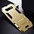 Silicone Matte Finish and Plastic Back Cover Case with Stand R02 for Samsung Galaxy S10 5G Gold