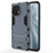Silicone Matte Finish and Plastic Back Cover Case with Stand R02 for Xiaomi Mi 11 Lite 5G NE Blue