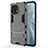 Silicone Matte Finish and Plastic Back Cover Case with Stand R02 for Xiaomi Mi 11 Lite 5G NE Gray