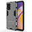 Silicone Matte Finish and Plastic Back Cover Case with Stand T01 for Oppo Reno5 F Gray
