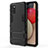 Silicone Matte Finish and Plastic Back Cover Case with Stand T01 for Samsung Galaxy A02s Black