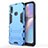 Silicone Matte Finish and Plastic Back Cover Case with Stand T01 for Samsung Galaxy A10s Blue