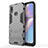 Silicone Matte Finish and Plastic Back Cover Case with Stand T01 for Samsung Galaxy A10s Gray