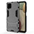 Silicone Matte Finish and Plastic Back Cover Case with Stand T01 for Samsung Galaxy A12 5G Gray