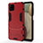 Silicone Matte Finish and Plastic Back Cover Case with Stand T01 for Samsung Galaxy A12 5G Red