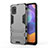 Silicone Matte Finish and Plastic Back Cover Case with Stand T01 for Samsung Galaxy A31 Gray